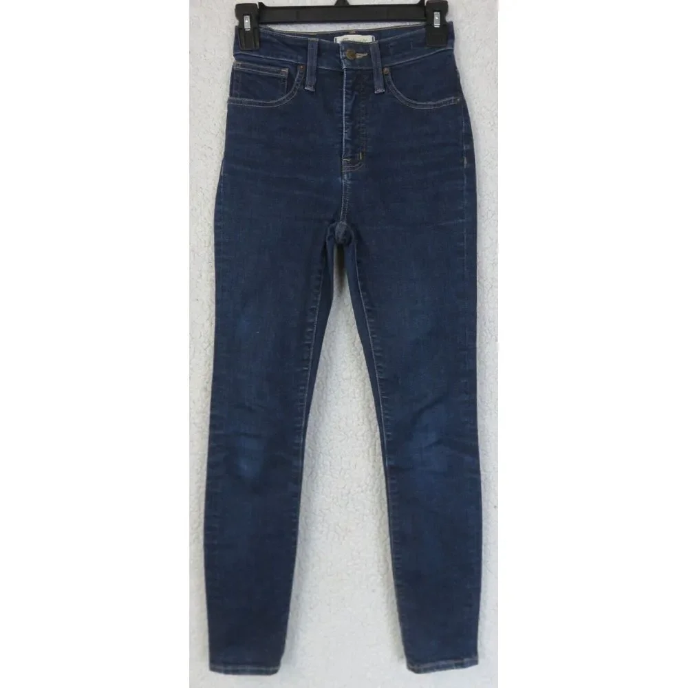 Womens Madewell Curvy High Rise Skinny Jeans Size 24 Dark Wash Blue Denim Pants‎